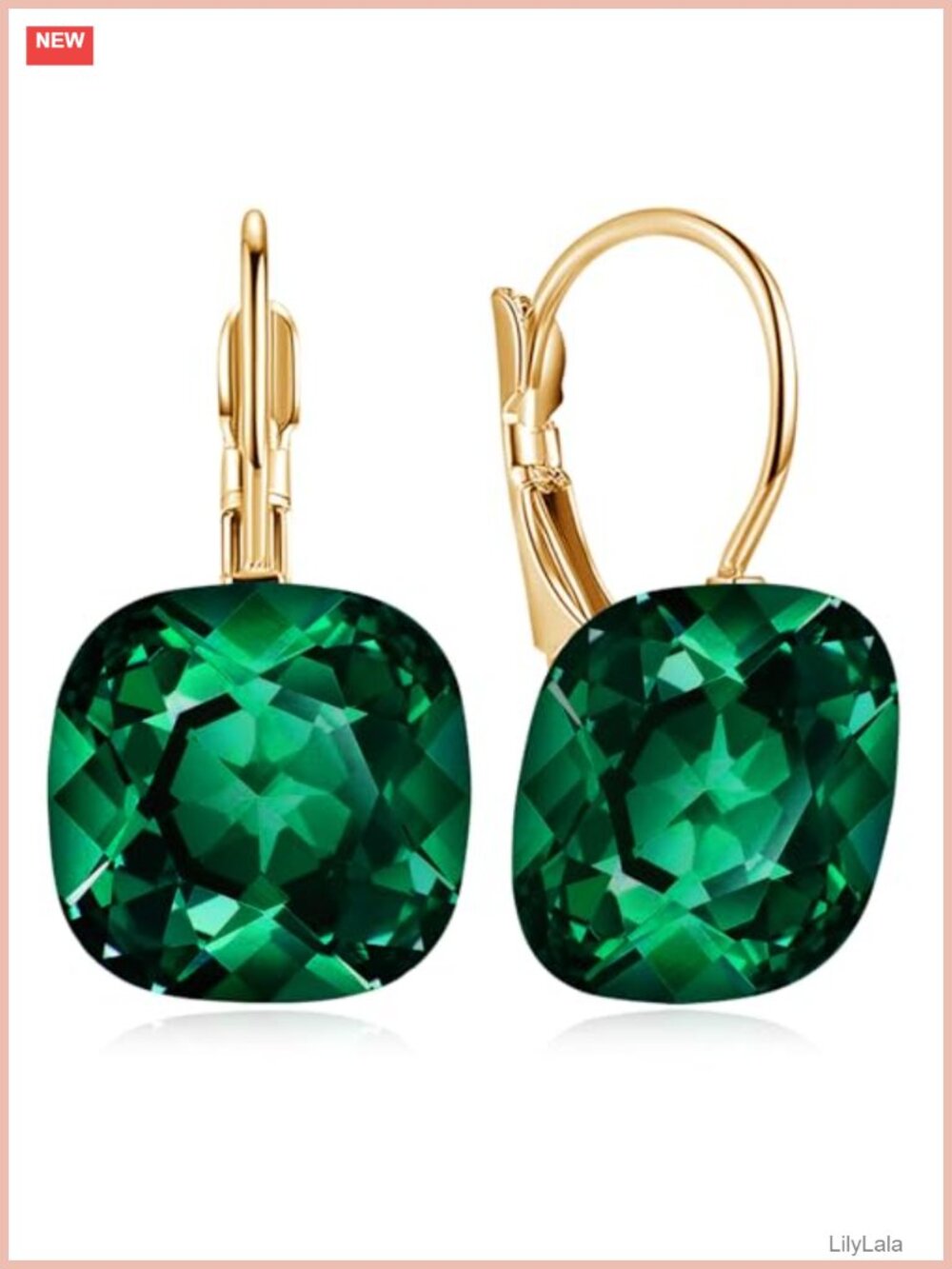 Sparkly Crystal Square Leverback Drop Dangle Earrings for Women Weddings Bridal